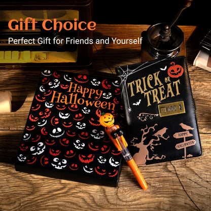 CAGIE Journal with Lock for Women Men, A5 Locked Journal with Pumpkin Pen Set, Halloween Notebook with Combination Lock 192 Pages Diary with Lock, 5.7x 8.3 Inches, Trick or Treat Black