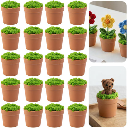 Mizelu 20 Sets Mini Knit Plants DIY Craft Pots, Little Plastic Plant Pot for Crochet, Knitted Craft Flower Pots for Handmade Gifts on Mother's Valentine's Day Home Office Decor (Brown)