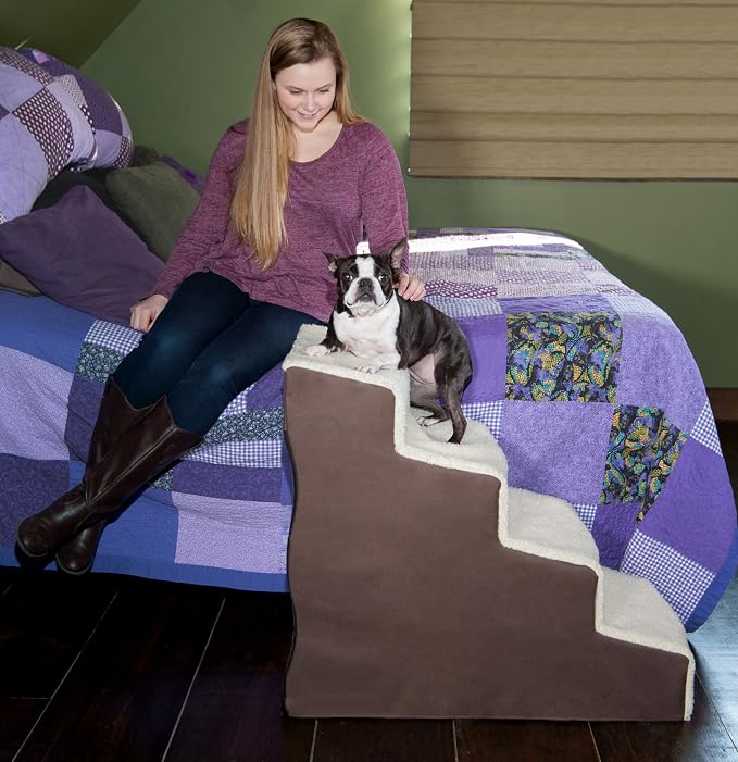 Pet Gear Pet Step IV Pet Stairs, Espresso/Cream Soft Step | 4 Step, For Cats/Dogs, Removable Washable Carpet Treads, Supports 150 Pounds, No Tools Required