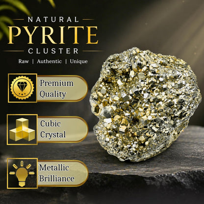 Amazing Gemstone Small Pyrite Crystal Stone Cluster Samples - Extra Large High Energy Natural Iron Pyrite Stone Pirita Piedra Original with Healing Properties (Upto 40 Gram)