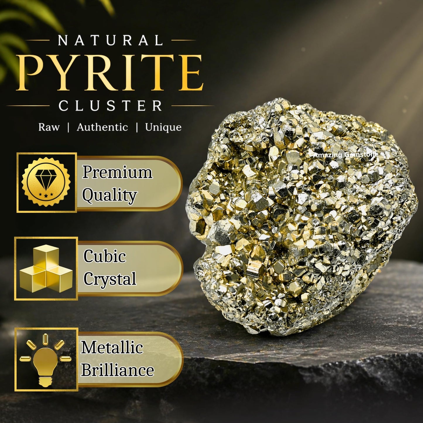 Amazing Gemstone Large Pyrite Crystal Stone Cluster Samples - Extra Large High Energy Natural Iron Pyrite Stone Pirita Piedra Original with Healing Properties (350-500 Gram)