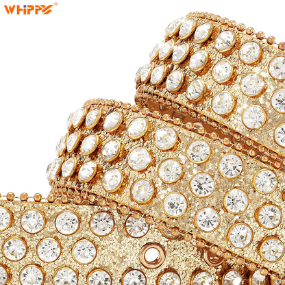 WHIPPY Women Western Rhinestones Belts Men Studded Belt for Jeans Bling Cowgirl Cowboy Waist Belt with Removable Buckle, Gold Sequin, M
