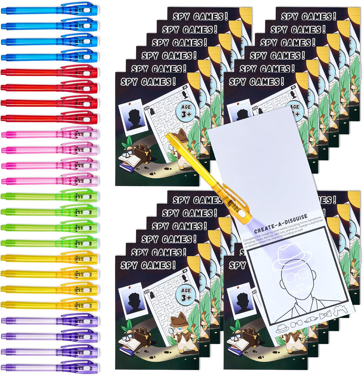 JoyCat 24 Pcs Invisible Ink Pens with UV Light for Kids with Notebooks,Spy Pen Magic Markers for Secret Message,Class Prizes for Students Bulk,Birthday Gift for Boys Girls