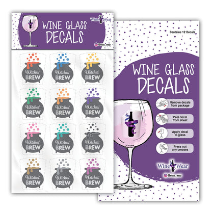 Wine Wear Drink Markers 12pc - Halloween Reusable Static Cling Sticker Decals (Witches Brew)