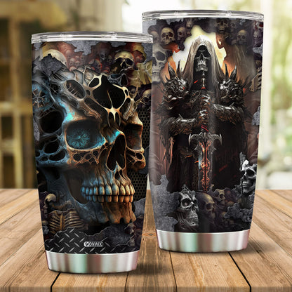 WONWIX Skull Tumbler, Birthday Gifts For Men Who Love Skulls Coffee Mug Cup Christmas Valentine Gift Water Bottle Black Tumblers 20oz Stainless Steel Travel Cups With Lid