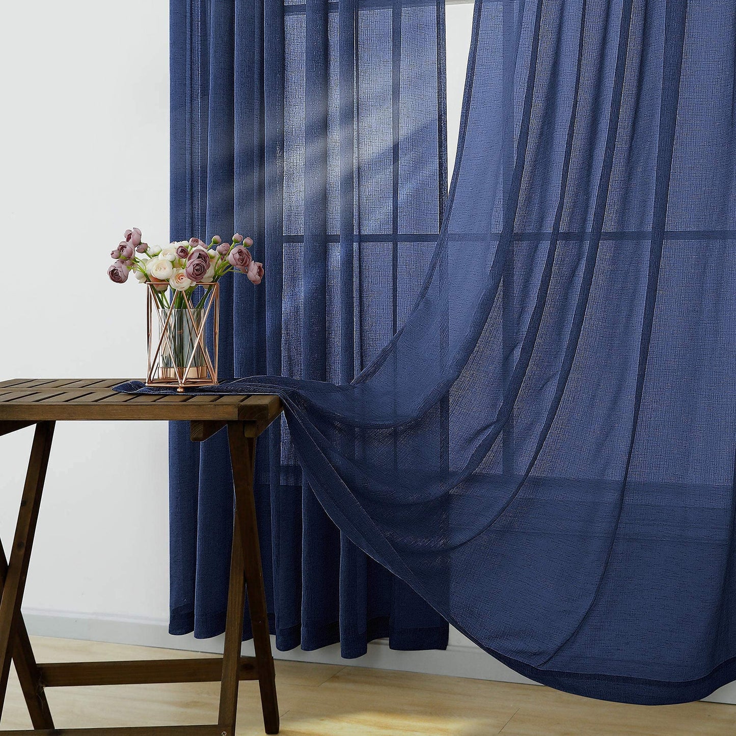 KOUFALL Navy Blue Sheer Curtains 63 Inch Length for Living Room 2 Panels Set,Kids Curtains for Bedroom Boys Room,Dark Blue