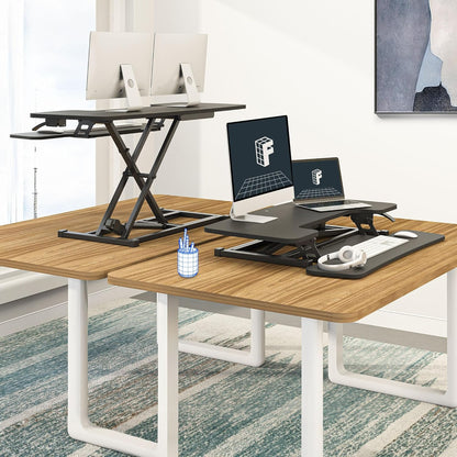 FLEXISPOT 35in Standing Desk Converter Height Adjustable Sit to Stand up Desk Riser Computer Workstation with Keyboard Tray Wide 2-Tier Desktop Black