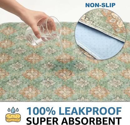 Washable Pee Pads for Dogs,Great Urine Absorbent Reusable Puppy Training Pads,Waterproof,Leak-Proof & Non-Slip Potty Pads for Whelping,Crate,Playpen,Bed.(Green Floral Flat,54"x54")