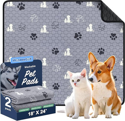 WanpeeGoo Washable Pee Pads, Puppy Pee Pad for Dogs, 2 Pack Absorbent Reusable Training Dog Pads Pet Puppy Pads, Non-Slip Potty Pads for Whelping, Playpen, Crate, Bed, Grey 18"x24"