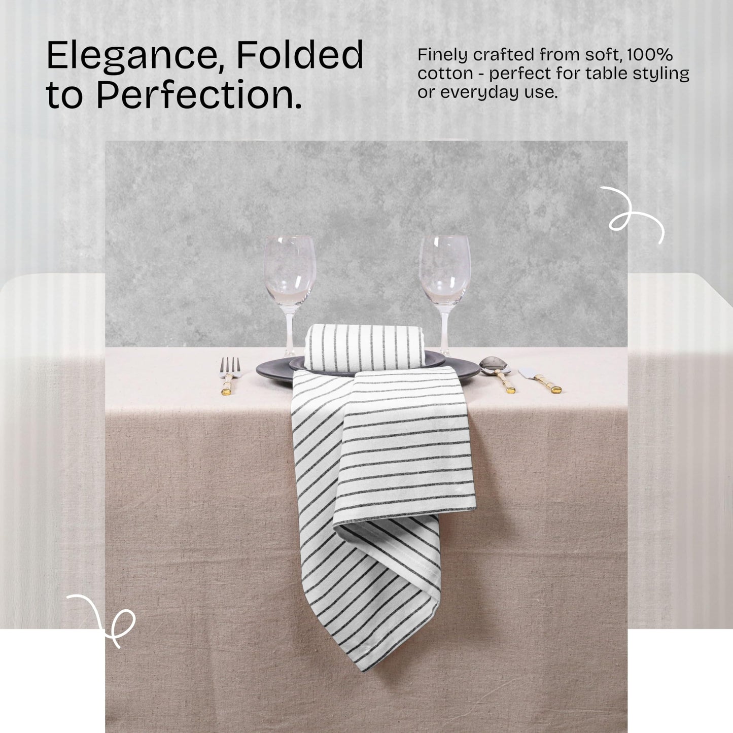 HEIRLOOM COMFORT Black Stripe Napkins Set of 12, 18x18 Inch, 100% Cotton, Classic Striped Durable Table Linen for Dinners, Formal Events, Halloween, Wedding, Reusable and Washable for Everyday Dining