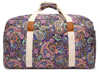 Malirona 22"Canvas Weekender Overnight Bags Travel Duffel Bag Carry On Bag for Women and Girls (Purple Flower)