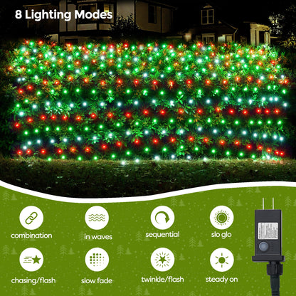 WBao Christmas Net Lights, 360LED 11.5ft x 6.9ft Christmas Lights with 8 Modes, Timer, End to End Connectable, Waterproof Design for Lawn, Bushes, Trees Outdoor Xmas Decorations, Red Green White
