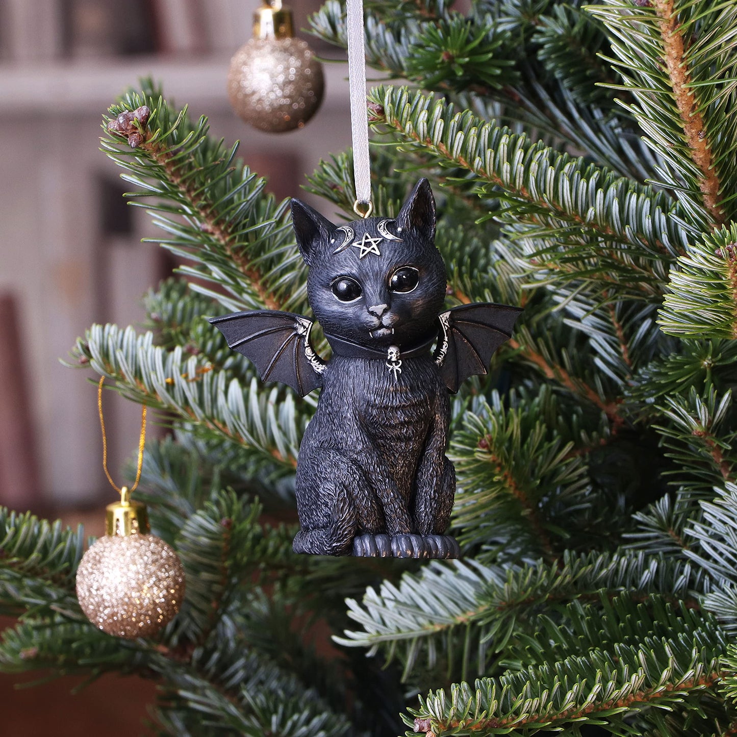 Nemesis Now Cult Cuties Malpuss Hanging Ornament 9.2cm, Resin, Black, Malpuss Winged Occult Cat Hanging Ornament, Bat Cat, Cast in The Finest Resin, Carefully Hand-Painted
