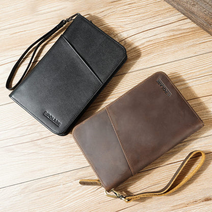 Polare Full Grain Leather Passport Holder Cover Case for Men and Women RFID Blocking Family Travel Wallet Holds 6 Passports (Dark Brown)