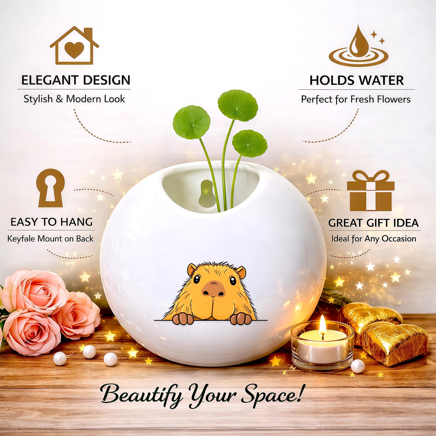 BJDAMAI Capybara Small Wall Planters for Indoor Outdoor Pots Ceramic, Gifts for Women Teens Girls Kids, Capybara Lovers Themed Gifts Decor Stuff Things Items!