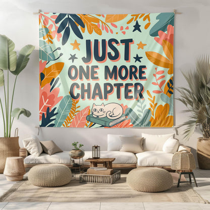 Elmsfell Just One More Chapter Tapestry - Cute Cat Reading Book Wall Art, Cozy Library Reading Nook Aesthetic, Classroom Teacher Decor (50x60)