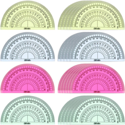 24 Pack Plastic Protractors Math Protractor 180 Degrees 4 Inch (Red Green Yellow Blue)