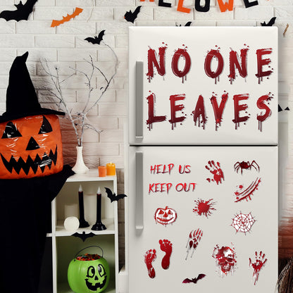 Halloween Car Magnet Decoration 27Pcs, Magnetic Bloody No One Leaves Refrigerator Garage Door Stickers, Holiday Help Us Keep Out Bat Spider Car Magnet Decal for Halloween Decoration Party Supplies