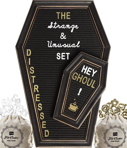Coffin Letter Board Sign [Large and Mini Combo] - Witchy Decor Aesthetic, Gothic Home Decor Word Board With Letters Changeable Letter Board Sign Goth Room Decor Coffin Pin Board, Emo Room Decor Black