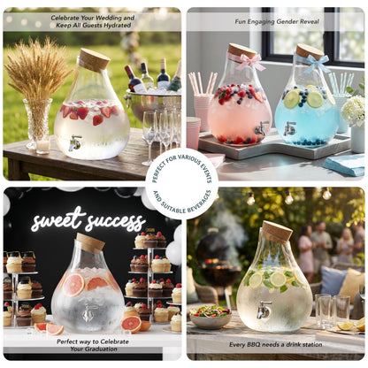 Style Setter Beverage Dispenser Cold Drink Dispenser Glass Jug, Metal Stand & Leak-Proof Acrylic Spigot Great for Parties, Weddings & More (2.5 Gallon, Glass with Cork Lid)
