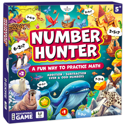 Clever Fox Play Number Hunter Math Board Game – Addition & Subtraction Math Game for Kids 5-7 Year Old – Fun Educational STEM Toy for 5+ Year Old, Kindergarten, 1st-3rd Grade, Homeschool & Family