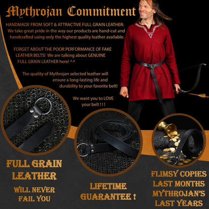Mythrojan O-Ring Medieval Leather Viking Belt: LARP SCA Warrior Gothic Renaissance