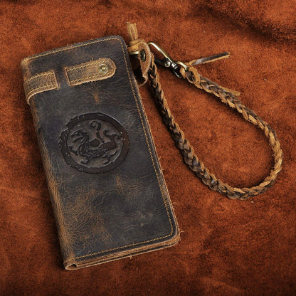 Le'aokuu Mens Genuine Leather Bifold Wallet Organizer Checkbook Removable Chain Wallet