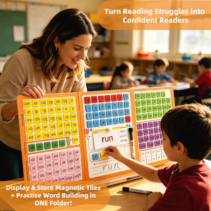 Phonics Word Building Magnetic Tiles Set Phonics Manipulatives Magnetic Letter Tiles Phonemic Awareness Science of Reading Educational Learning Kit with 239 Foam Tiles, 90 Flash Cards, Magnetic Folder