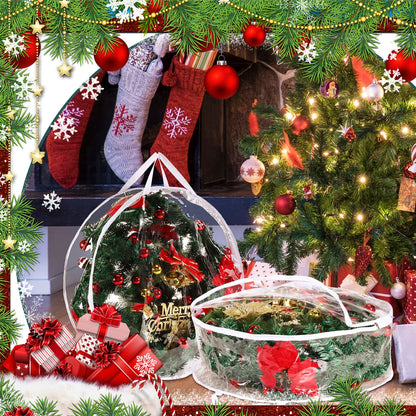 Zhengmy 10 Pcs 30 Inch Christmas Wreath Storage Bags Transparent Wreath Storage Container Bulk Wreaths Box with Dual Zippers and Handles for Xmas Holiday Wreaths Garland