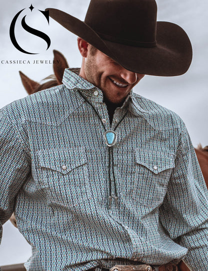 CASSIECA 4Pcs Handmade Bolo Tie for Men Western Cowboy Leather Necktie Halloween Costume Accessories for Men Women