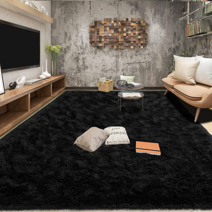 Tepook Super Soft Fluffy Rug for Bedroom, Modern Shaggy Fuzzy Kids Rugs for Living Room, Plush Indoor Nursery Home Decor Dorm Carpet with Non-Slip Bottom, Black, 4 X 6 Feet