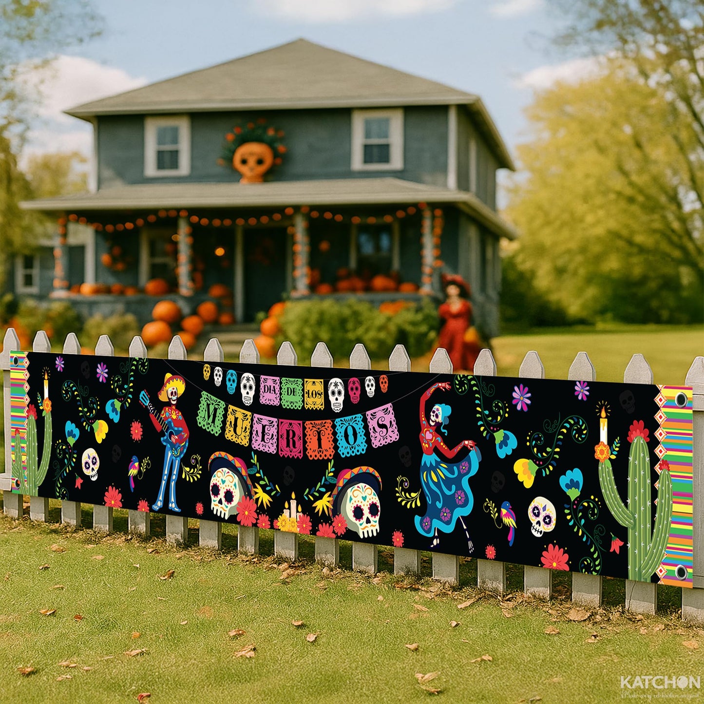 KatchOn, Day of the Dead Yard Banner - XtraLarge, 120x20 Inch | Mexican Halloween Banner for Day of the Dead Decorations | Dia De Los Muertos Backdrop, Dia De Los Muertos Decorations