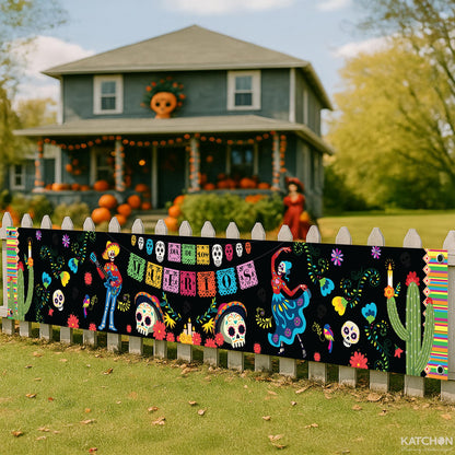 KatchOn, Day of the Dead Yard Banner - XtraLarge, 120x20 Inch | Mexican Halloween Banner for Day of the Dead Decorations | Dia De Los Muertos Backdrop, Dia De Los Muertos Decorations