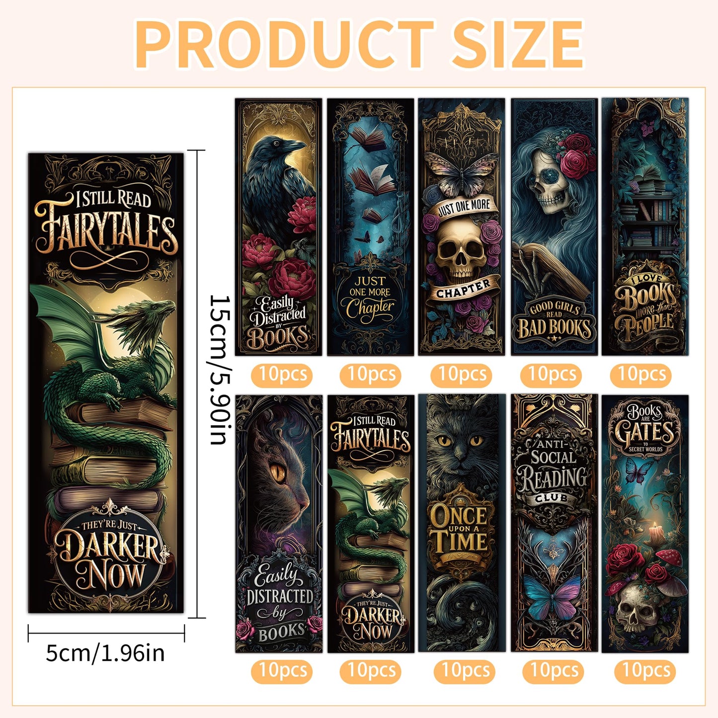 100PCS Dark Academia Bookmarks Bulk, Gothic Witchy Horror Book Marks for Reading, Paper Book Marker Clips for Women Men Halloween Christmas Book Club Gifts School Office Supplies
