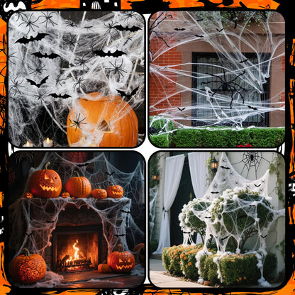 2200 Sqft Super Stretch Cobwebs with 100 Fake Spiders 24 Bats, 21.16 oz Halloween Spider Webs Decorations, DIY Spooky Spider Cotton Webbing for Outdoor Indoor Yard Garden Haunted House Party Supplies