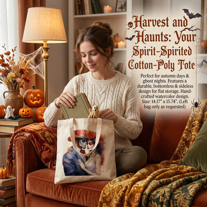 Fall Halloween Tote Bags 2Pcs, Cotton Blend Canvas Tote with Pumpkin Ghost Witch Prints, Reusable Shoulder Bags for Thanksgiving Party Trick or Treat Gift (ghostly lovers)