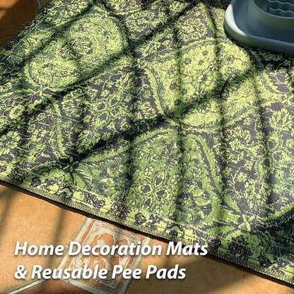 nunubaby 4PACK Washable Pee Pads for Dogs, Stylish, Non-Slip and Leak-Proof Pee Pads. Reusable Potty Pads for Dogs for Crates and Floors.(Green/Multi,18" x24" )