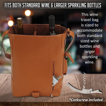 Primeware Vino2 Two Bottles Saddle Leather Wine Tote Messenger Carrier (Brown)