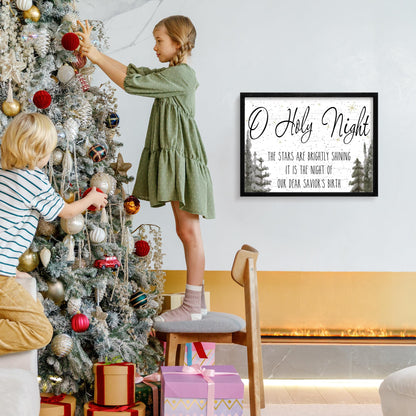 Ronasip Framed Christmas Wall Decor - O Holy Night Wooden Wall Art with Scripture (THE STARS ARE BRIGHTLY SHINING), Rustic Christmas Artwork, Xmas Home Decor, Winter Wall Sign (12"x16.5", Black)