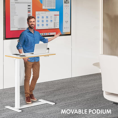 FLEXISPOT Mobile Standing Desk with Wheels Pneumatic Laptop Rolling Computer Cart Movable Height Adjustable Small Sit Stand Desk Computer Workstations Home Use（31.5" W x 17.7" D,White+Maple