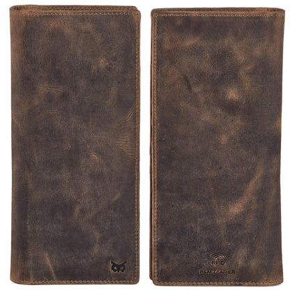 Long Wallet for Men Women Real Leather Bifold RFID Stylish Slim Handmade 2 ID Window Credit Card Holder in Gift Box (Moss Green, Crazy Horse)