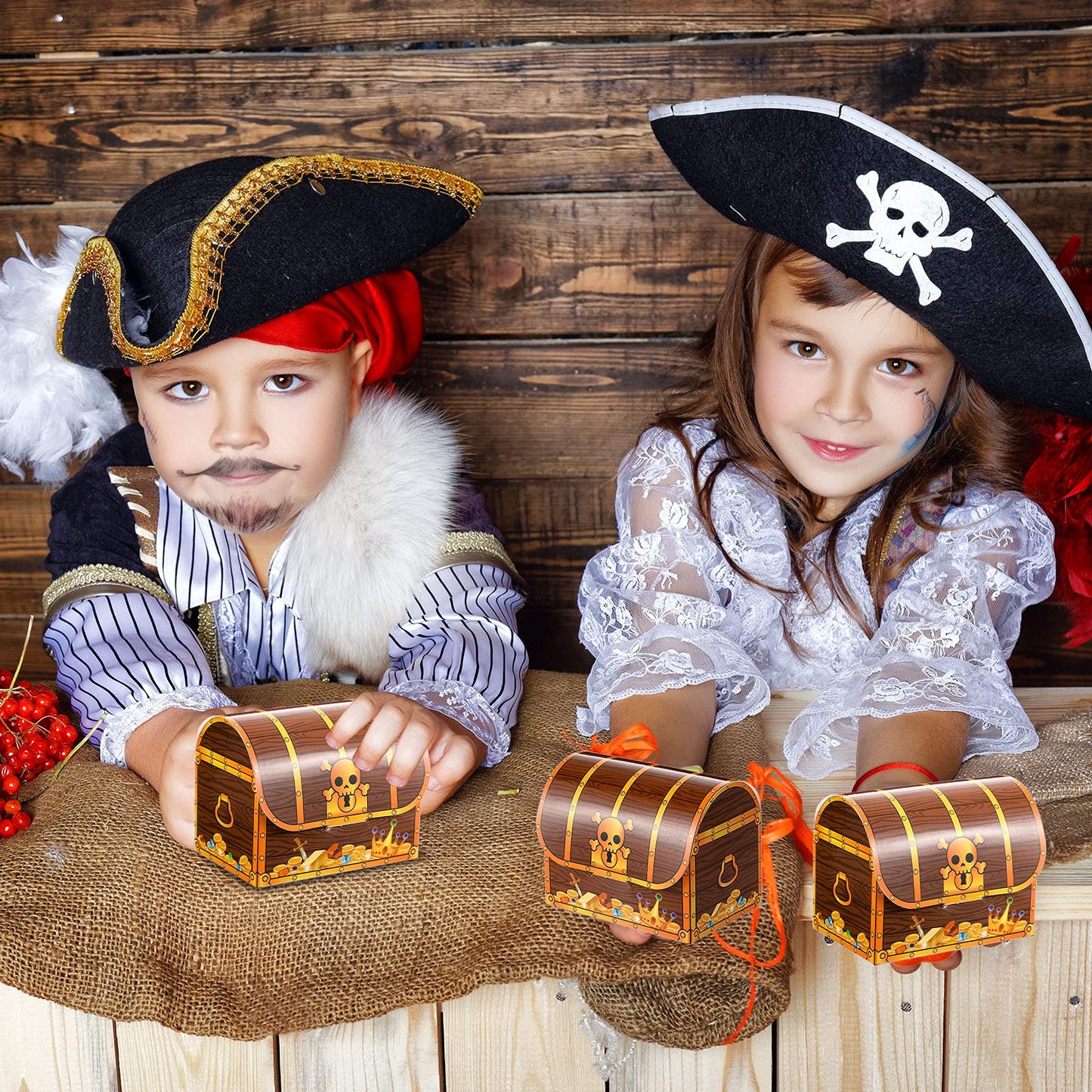 Chinco Treasure Treat Chest Boxes Cardboard Pirate Treasure Chest Party Favor Box Present Goodie Boxes for Halloween Game Pirate Theme Party(24 Pcs,Simple Style)