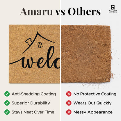 AMARU DOOR MATS - Natural Coir Door Mat, Minimal Shedding, Heavy Duty Non-Slip Welcome Mat for Front Door, Outside Entrance, Porch & Entryway (17x29, Welcome Paws)