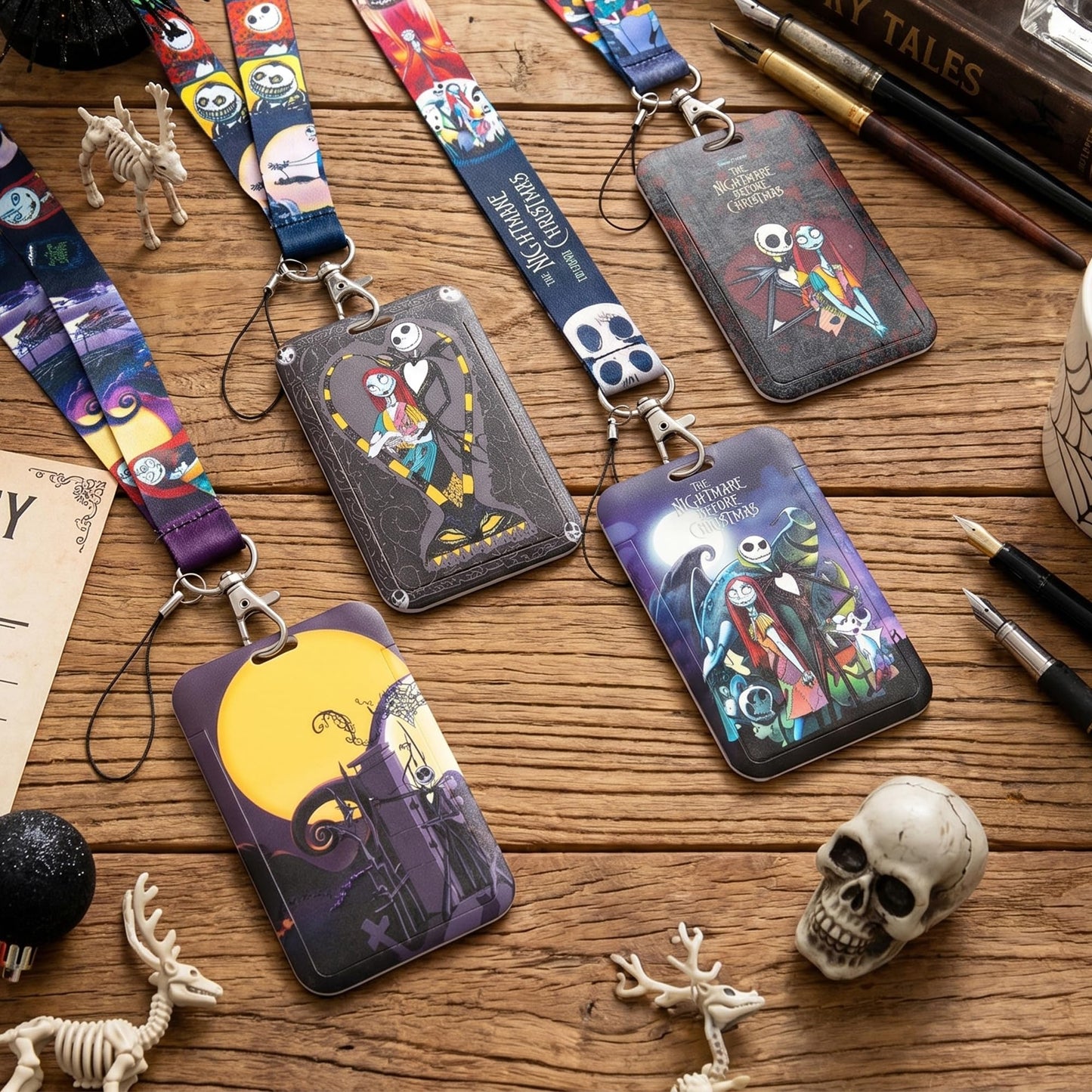 CFuguier Halloween Card Holder Lanyard - 4-Set Halloween Gothic Style ID Badge Card Holder Neck Lanyard Women Men Teacher Nursing Student Nurse Office School Cell Phone Car Key Chain Wallet USB Flash