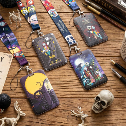 CFuguier Halloween Card Holder Lanyard - 4-Set Halloween Gothic Style ID Badge Card Holder Neck Lanyard Women Men Teacher Nursing Student Nurse Office School Cell Phone Car Key Chain Wallet USB Flash