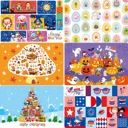6 Pack Placemats for Kids, Non-Slip Washable Table Mats, Reusable Holiday Themed Dining Mats - Christmas, Halloween, Thanksgiving, Easter, Educational Placemats for Home, Classroom, Nursery