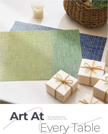 Leetaltree Gradient Blue Woven Placemats Set of 24 - Heat Resistant Non-Slip Place mats for Dining Table, Washable Durable PVC Vinyl Woven Table Mats(Gradient Blue, 24)
