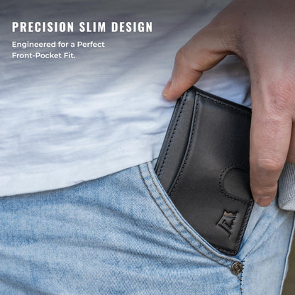 Kings Loot Money Clip Slim Minimalist Wallet for Men – RFID Blocking Leather Design with Money Clip – Front Pocket Bifold Holds 12 Cards – Stylish & Compact Wallets (Black)
