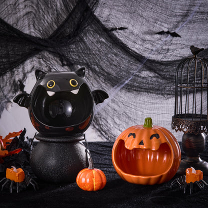 Bico Black Bat Ceramic Candy Bowl Holder with Large Opening, Dish for Candy, Cookie, Candles, Halloween Decoration, Day of The Dead Decor