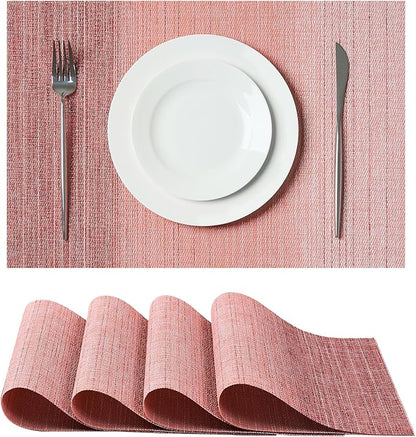 Leetaltree Gradient Pink Woven Placemats Set of 4 - Heat Resistant Non-Slip Place mats for Dining Table, Washable Durable PVC Vinyl Woven Table Mats(Gradient Pink, 4)